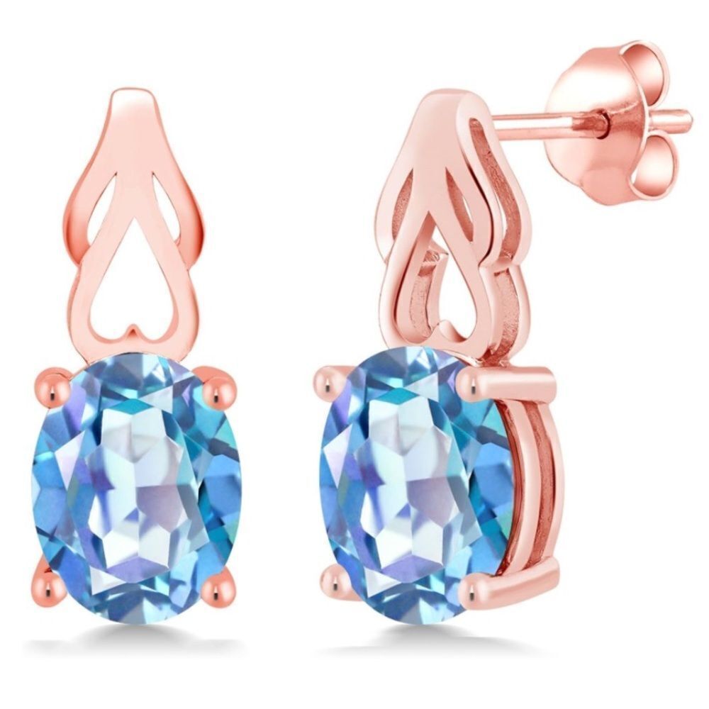 18K Rose Gold 925 with 33.60 Cttw Millennium Blue Mystic Quartz Oval Earrings